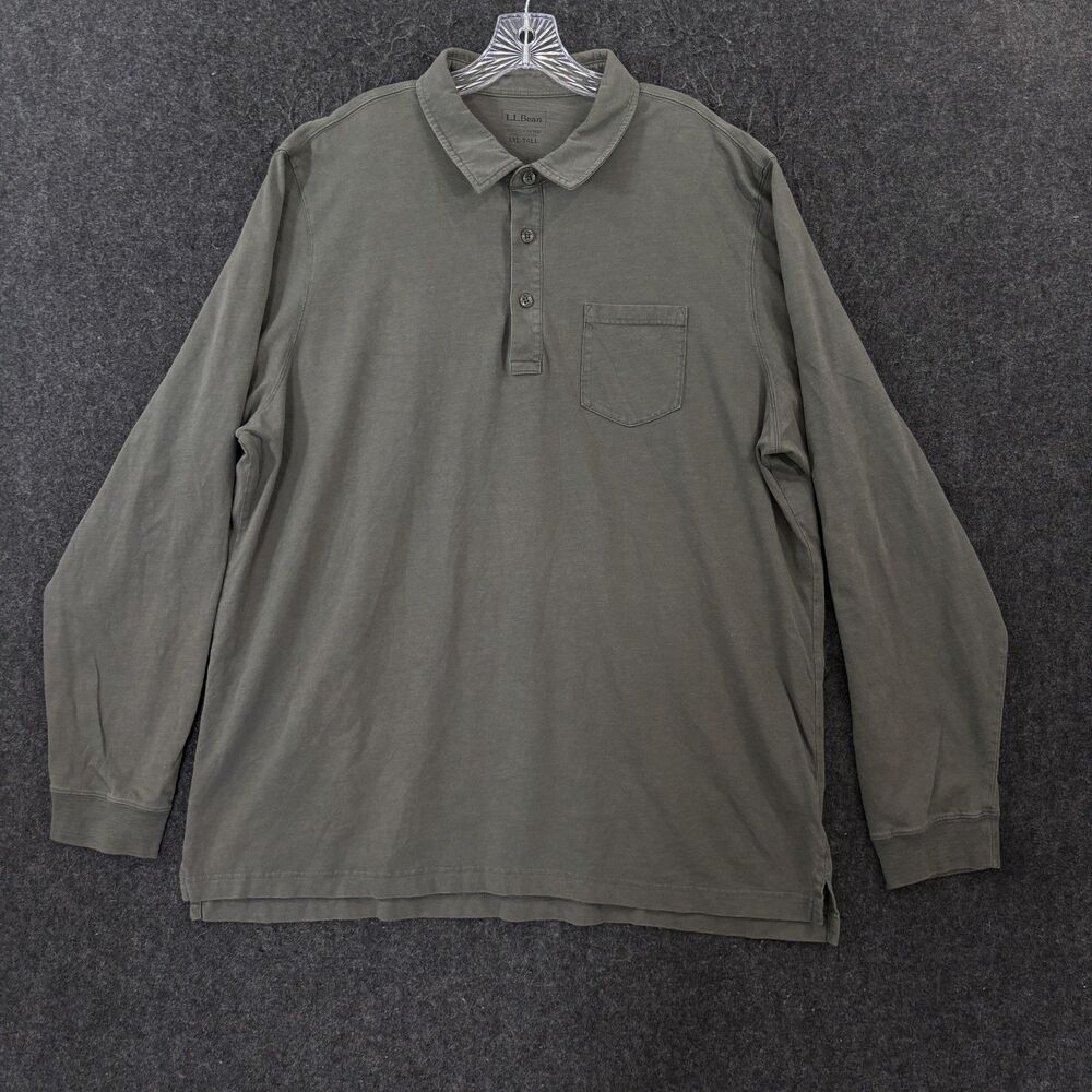 LL Bean Polo Shirt Men's 2XLT Green Organic Cotton Pocket Casual